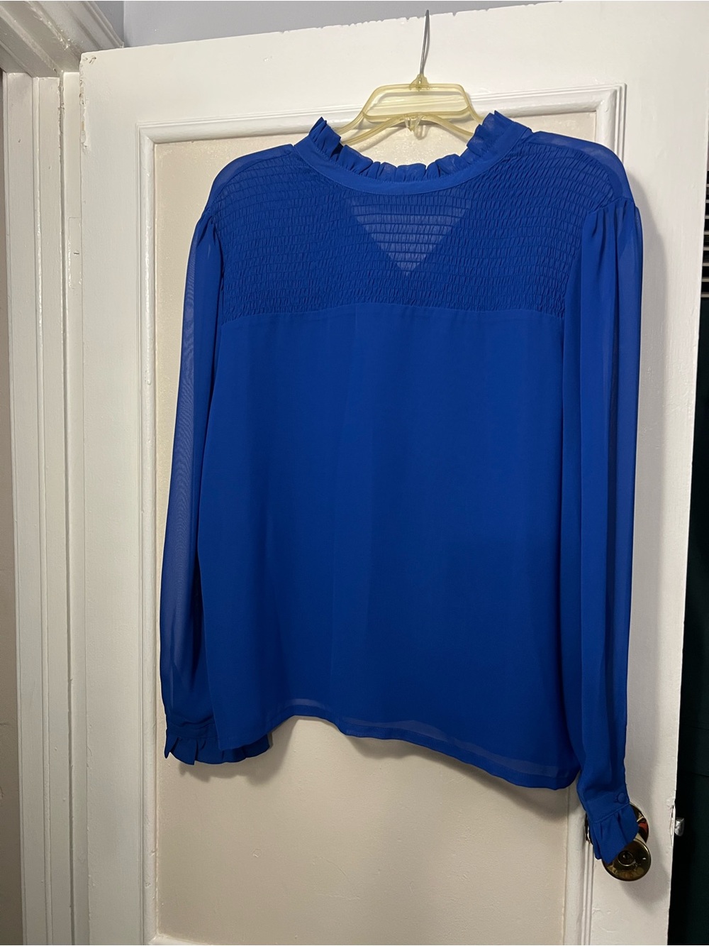 Women's Royal Blue Smocked Yoke Long-Sleeve Blouse